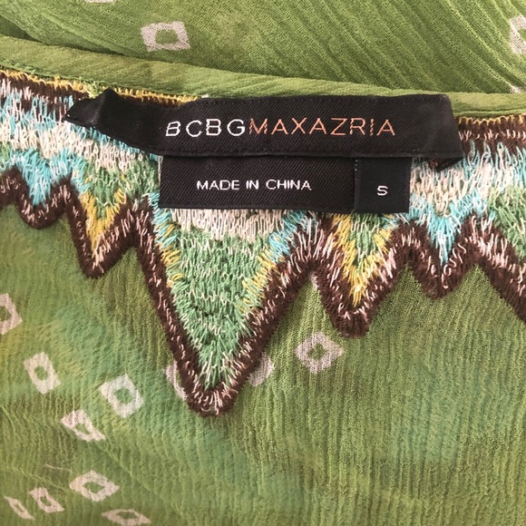 BCBGMAXAZRIA Boho V- Neck Green Long Sleeve Top S - Picture 7 of 8